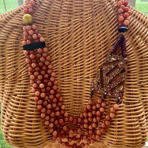 Vintage Beaded Necklace with Engraved Pendant